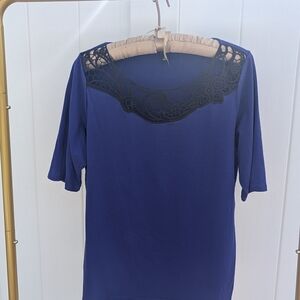 2/$20 Ann Taylor Cobalt Blouse with Black Lace Detail